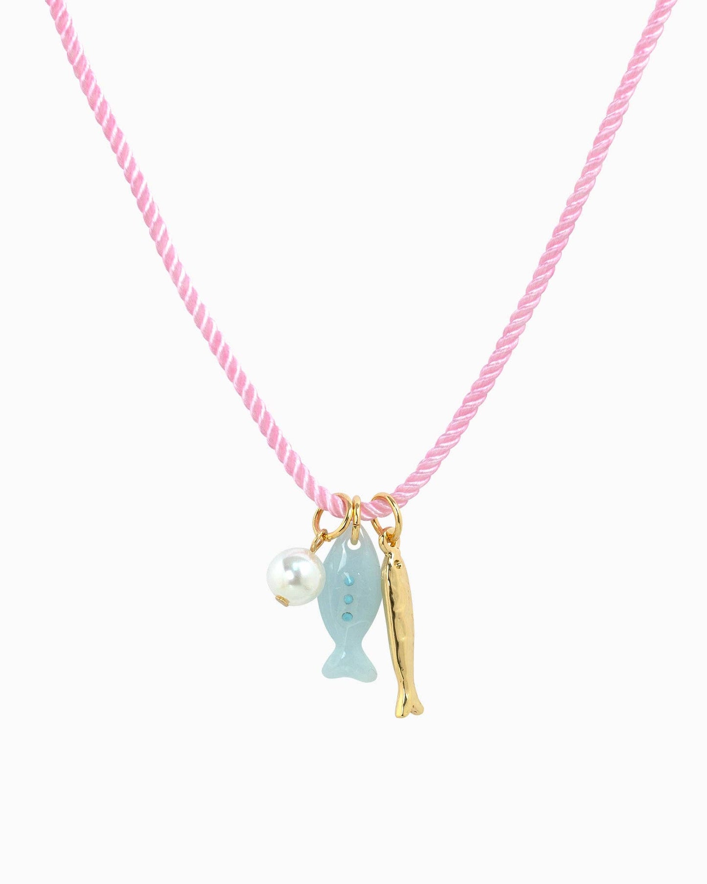 Beach Mode Coastal Pink Lagoon Rope Pearl Charm Necklace