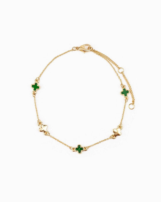 Mini MOP and Metal Clover Station Bracelet: Green