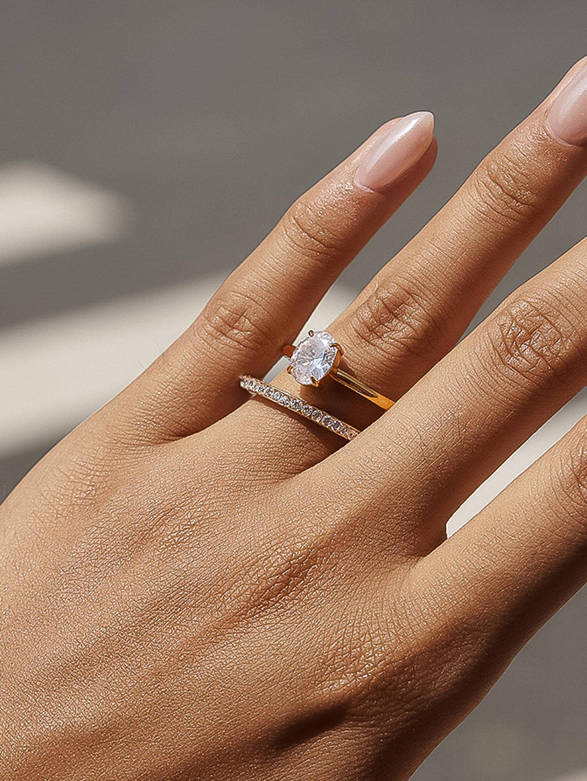 Neve 18K Gold Non-Tarnish Oval CZ Stack Ring: Yellow Gold