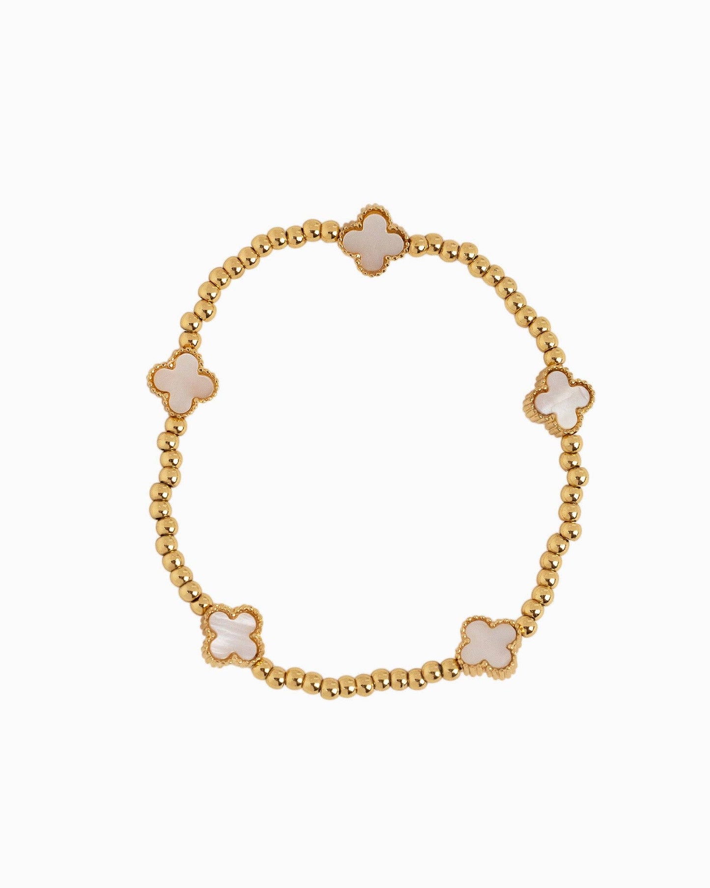Mother of Pearl Clover Stretch Bead Bracelets Set - White