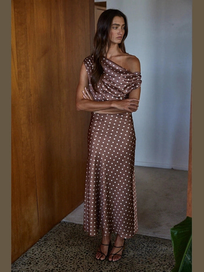 SALENA POLKA DOT SATIN MAXI DRESS