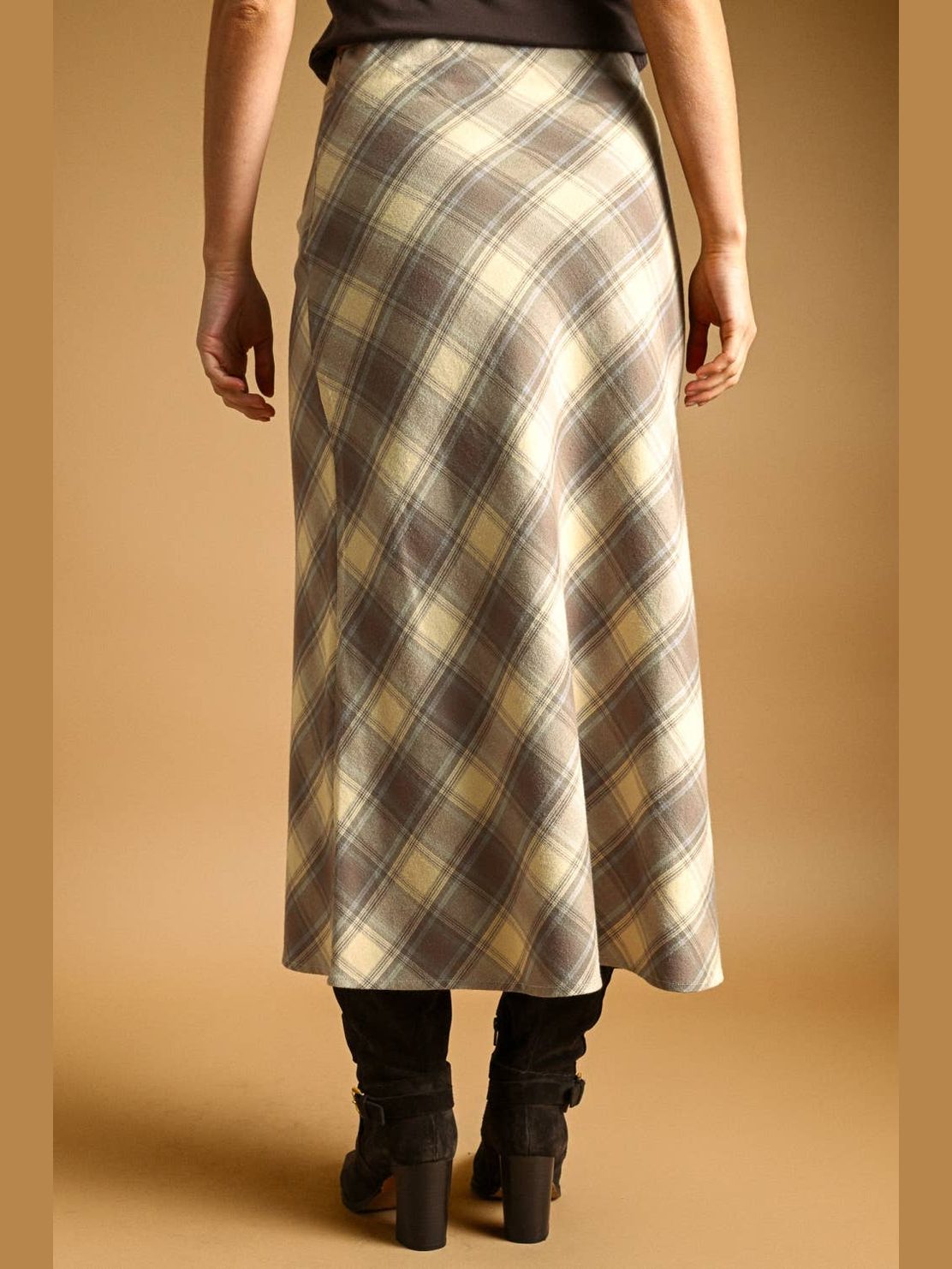 PLAID PRINTED STRETCH MAXI SKIRT