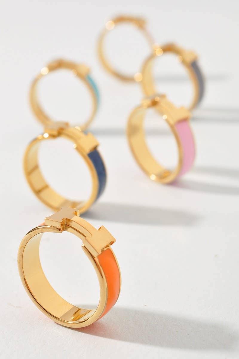 Enamel H Design Ring: Navy