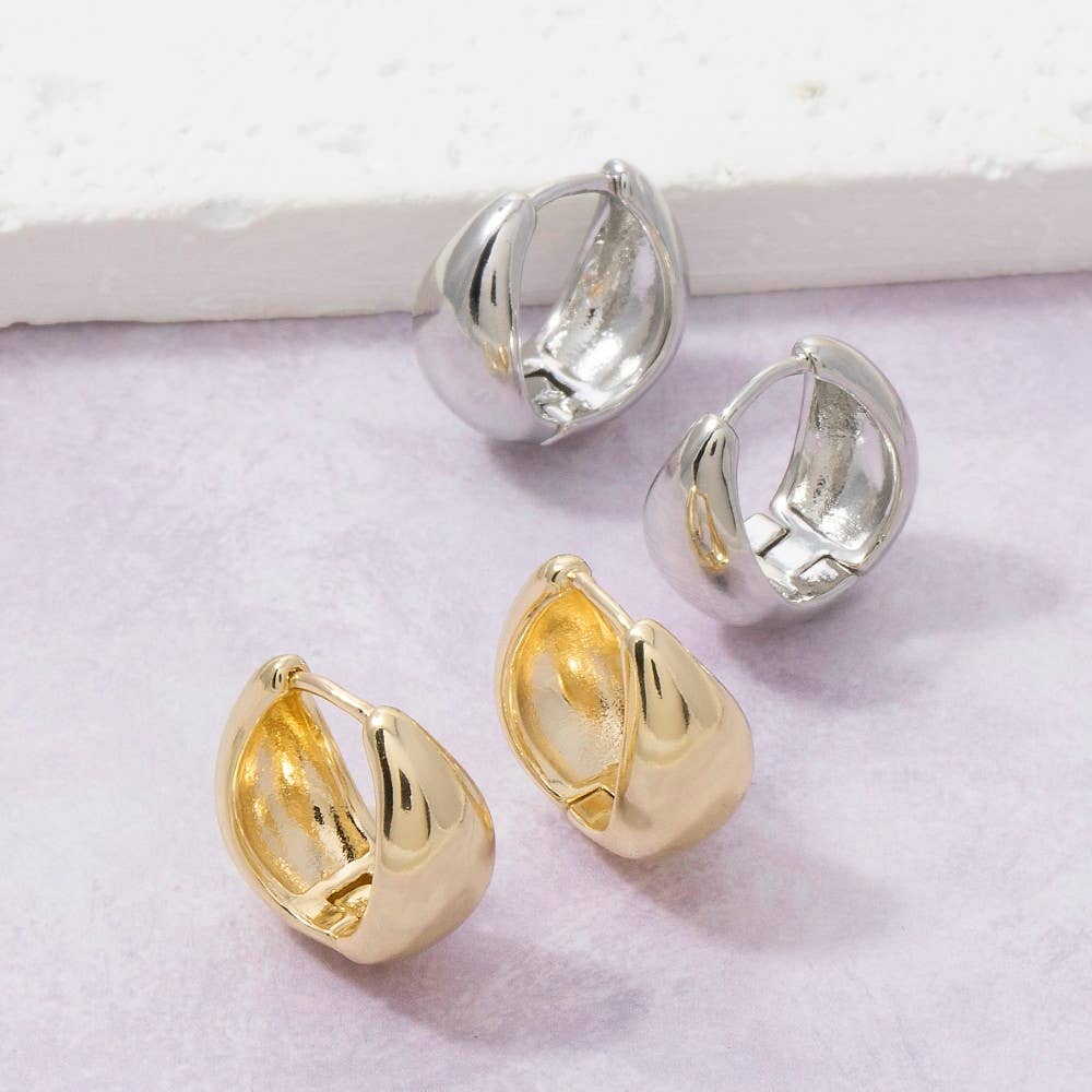 Chunky Tube Huggie Hoop Earrings: Silver