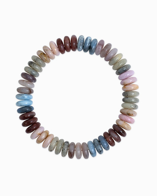 Multi Color Wide Marble Beaded Stretch Bracelet: Dark Multi