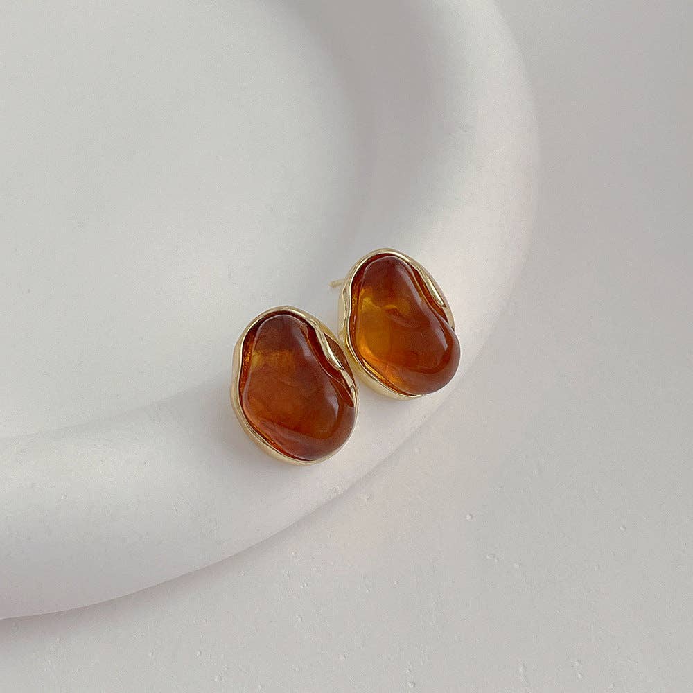 Simple Acrylic Stud Earrings - Brown