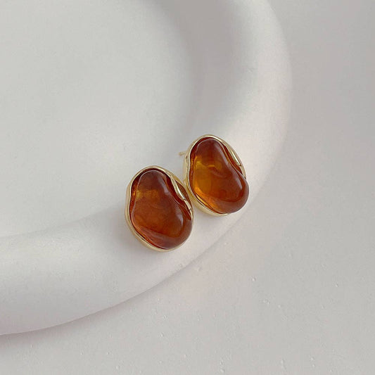 Simple Acrylic Stud Earrings - Brown