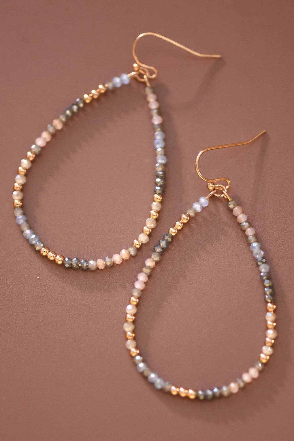 Teardrop Wire Beaded Glass Crystal Earrings
