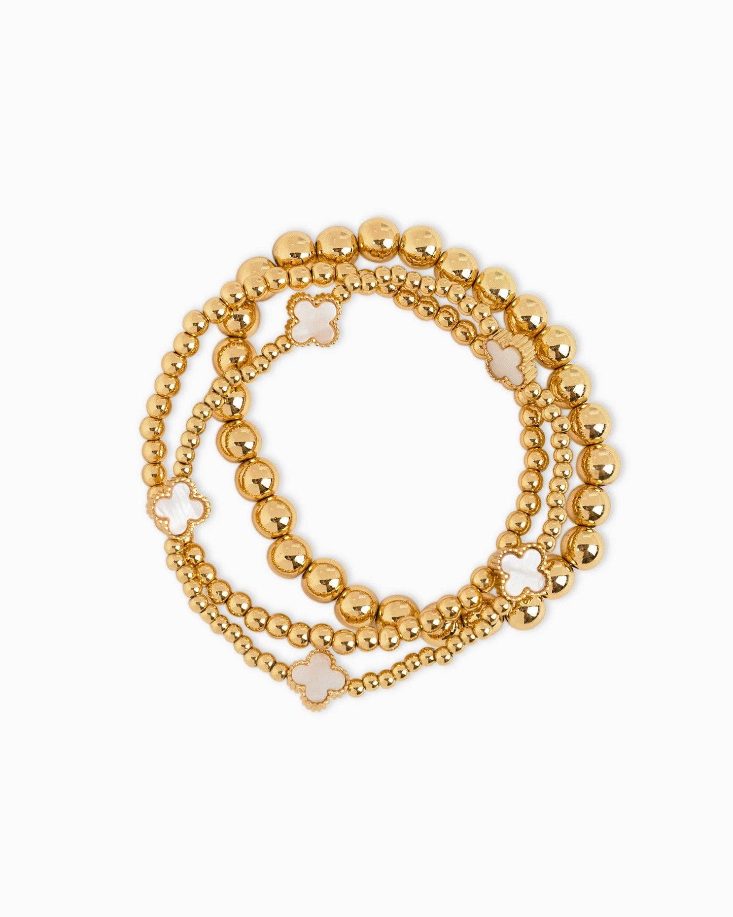 Mother of Pearl Clover Stretch Bead Bracelets Set - White
