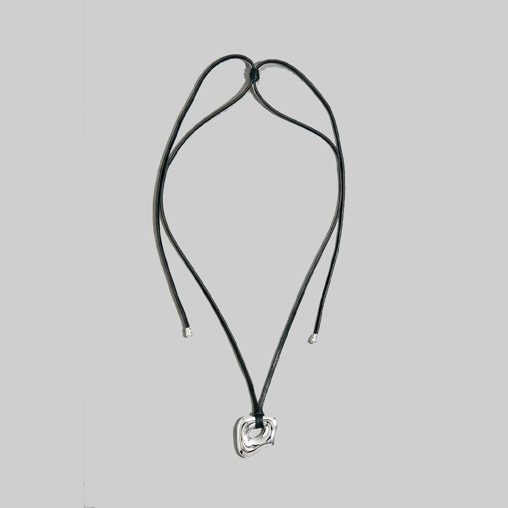 Abstract Gold Pendant Adjustable Cord Necklace: Black