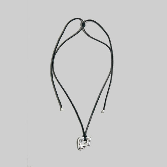 Abstract Gold Pendant Adjustable Cord Necklace: Black