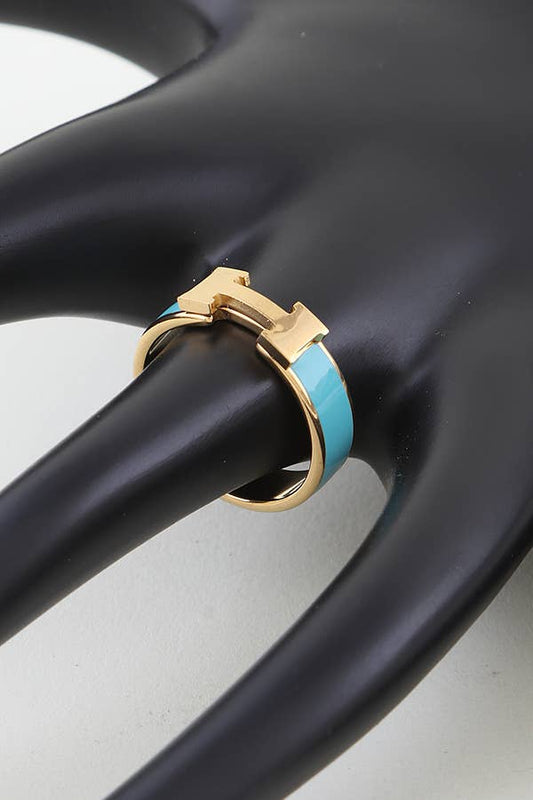 Enamel H Design Ring: Turquoise