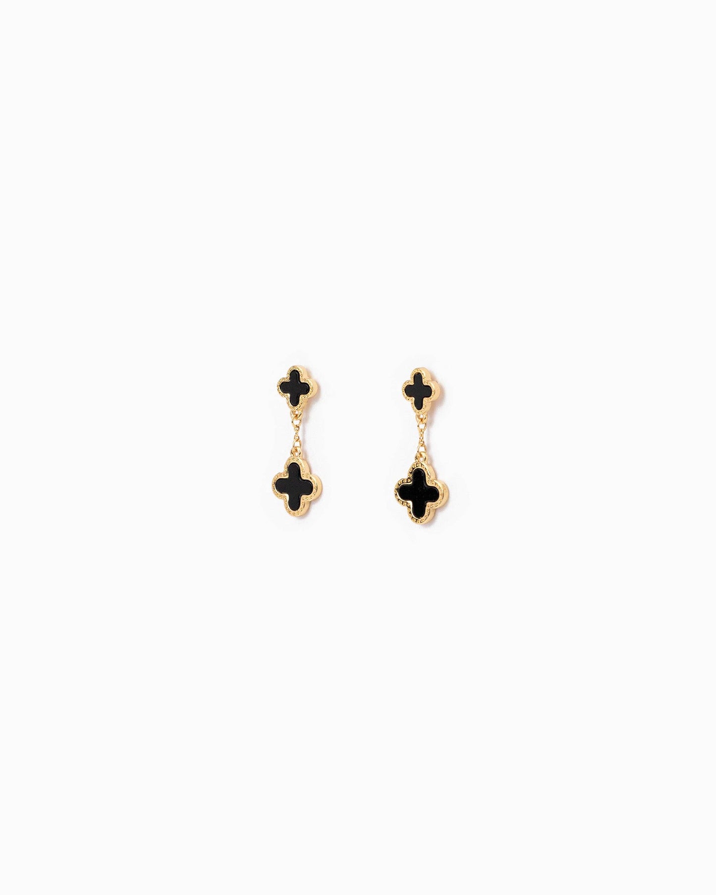 Mother of Pearl Double Clover Drop Earrings: Gold Black