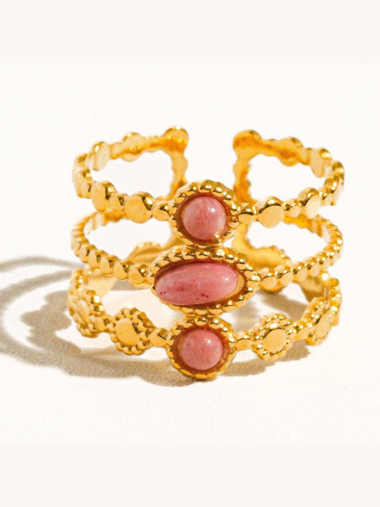 Posh 18K Gold Non-Tarnish Trilayer Adjustable Stone Ring: Pink