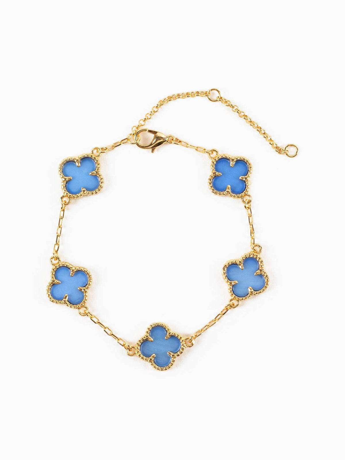 Double Sided Pearl Clover Chain Bracelet: Blue