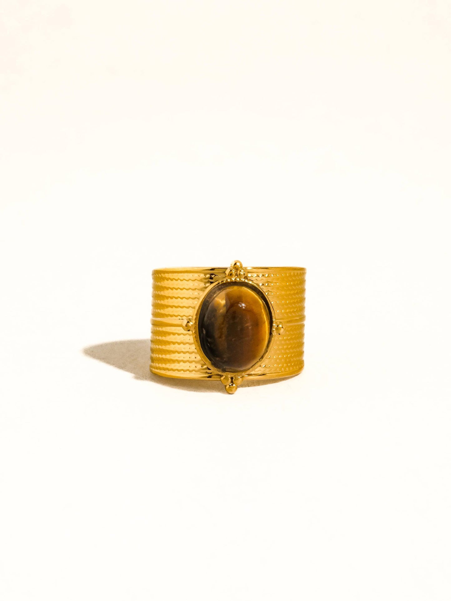 Oasis 18K Gold Non-Tarnish Stone Bold Adjustable Ring: Brown