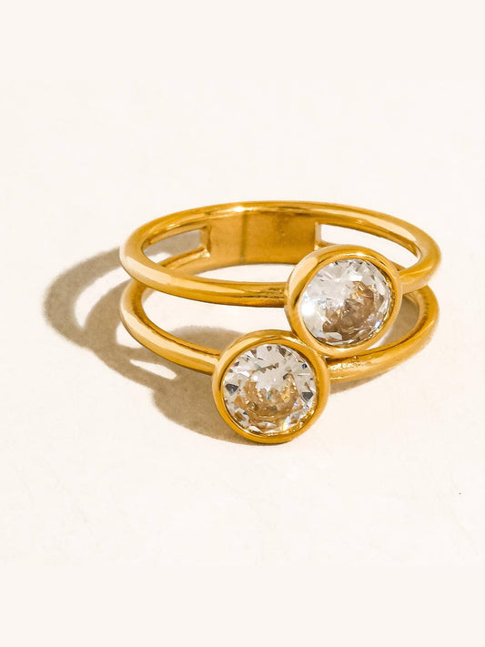 Hollis 18K Gold Non-Tarnish Double CZ Ring