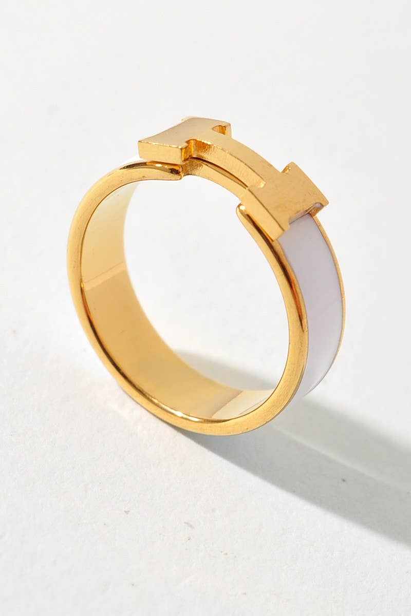 Enamel H Design Ring: White