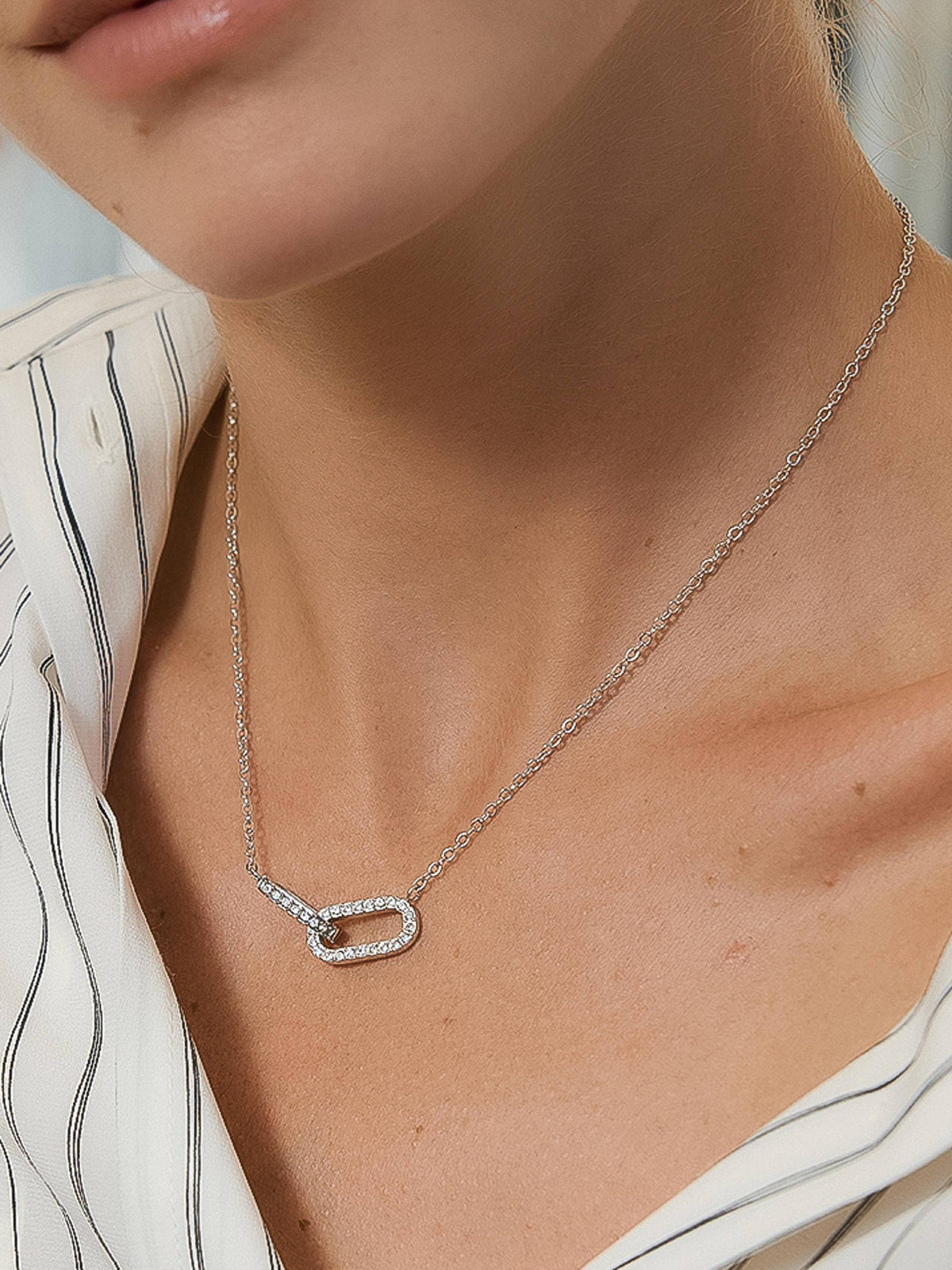 Priamo 18K Gold Non-Tarnish CZ Chain Necklace: Silver