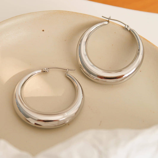 Galene Non-Tarnish Classic Large Hoop Earring: Silver
