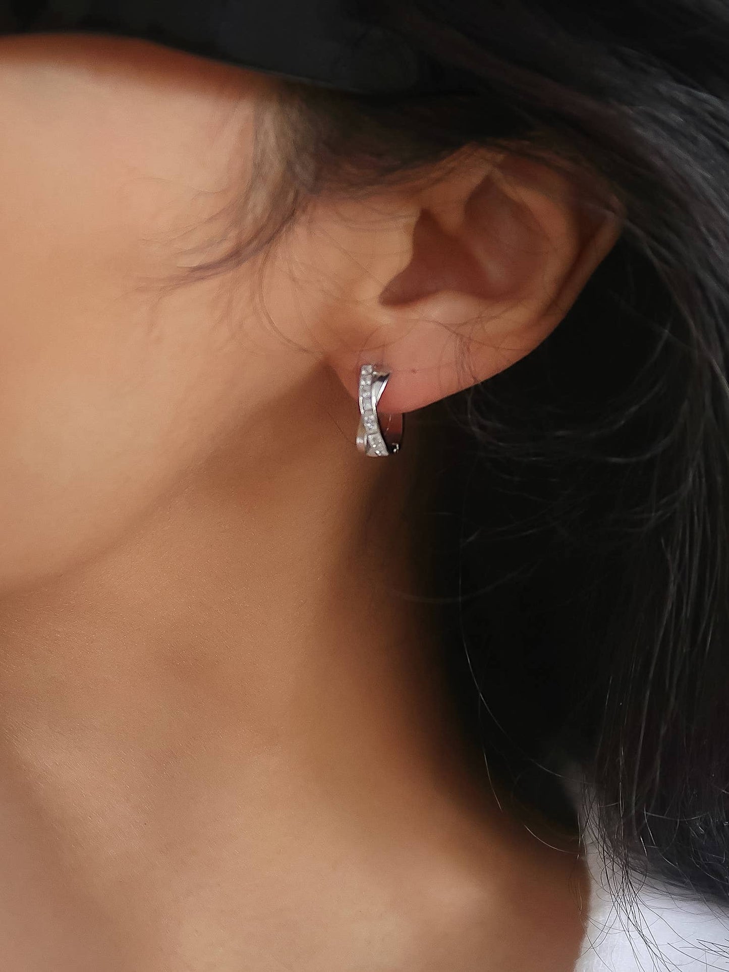 Maissac 18K Gold Non-Tarnish CZ Crossover Huggie Earrings
