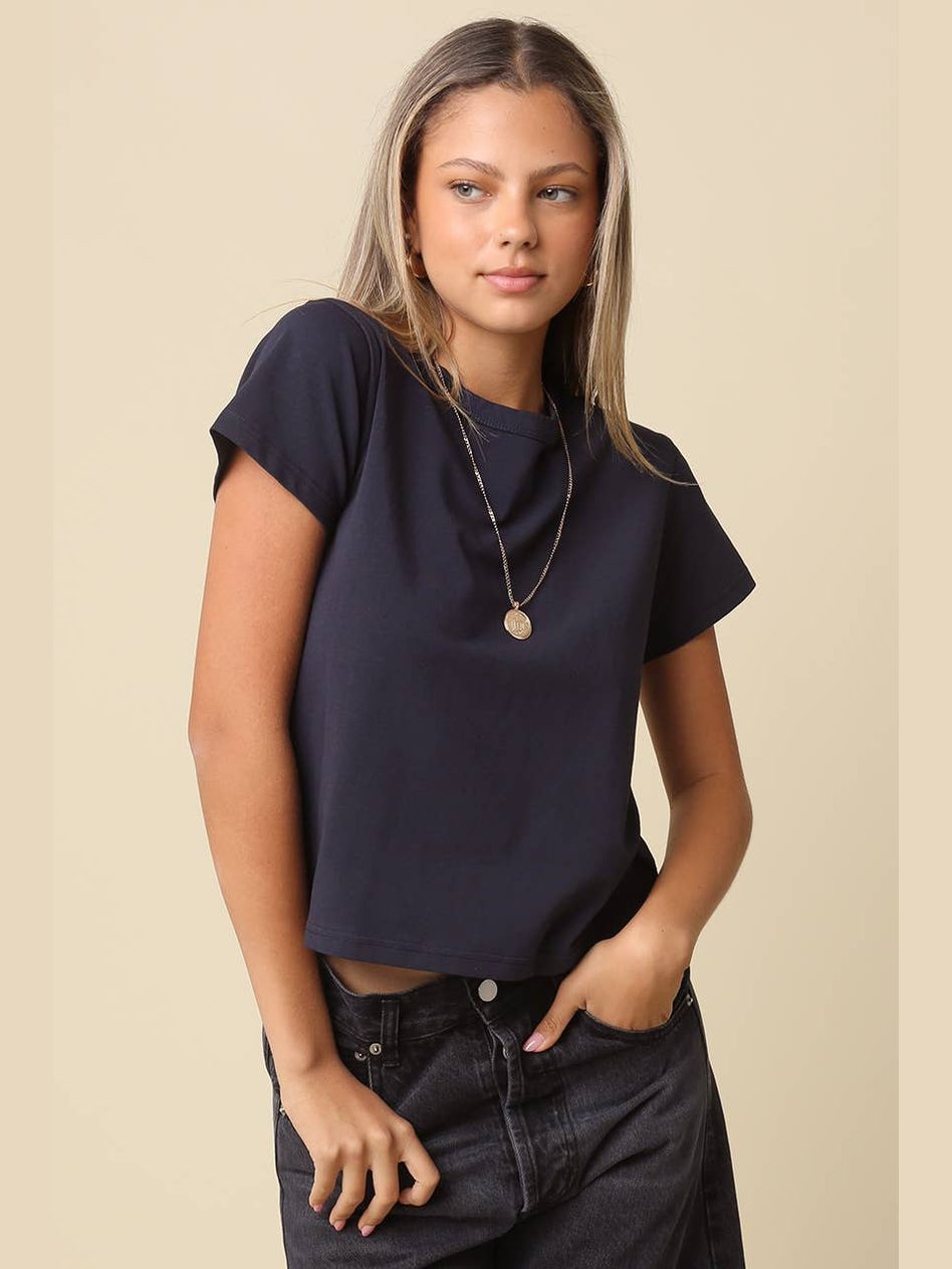 Maia Cotton Crewneck T-Shirt: Navy
