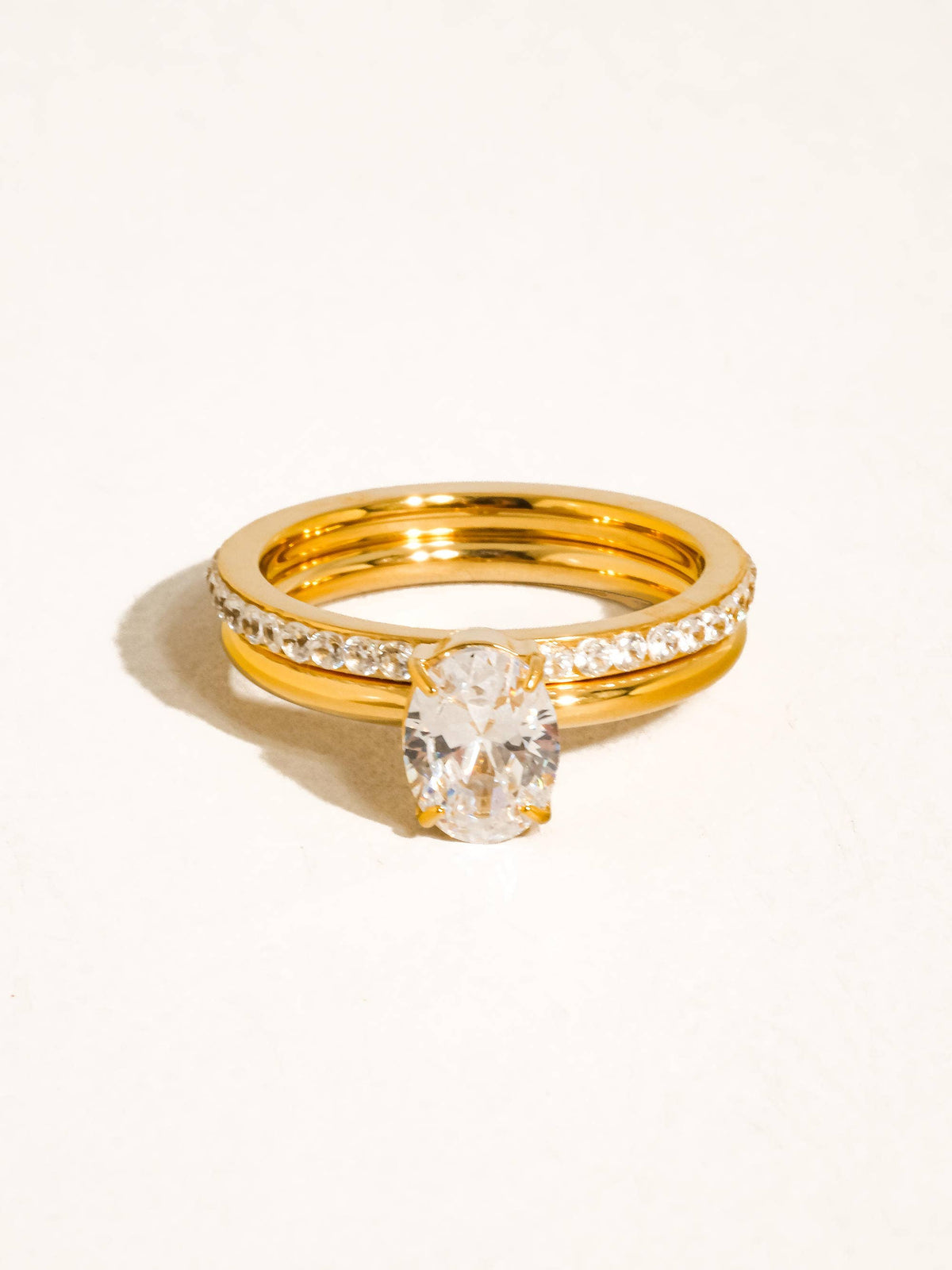 Neve 18K Gold Non-Tarnish Oval CZ Stack Ring: Yellow Gold