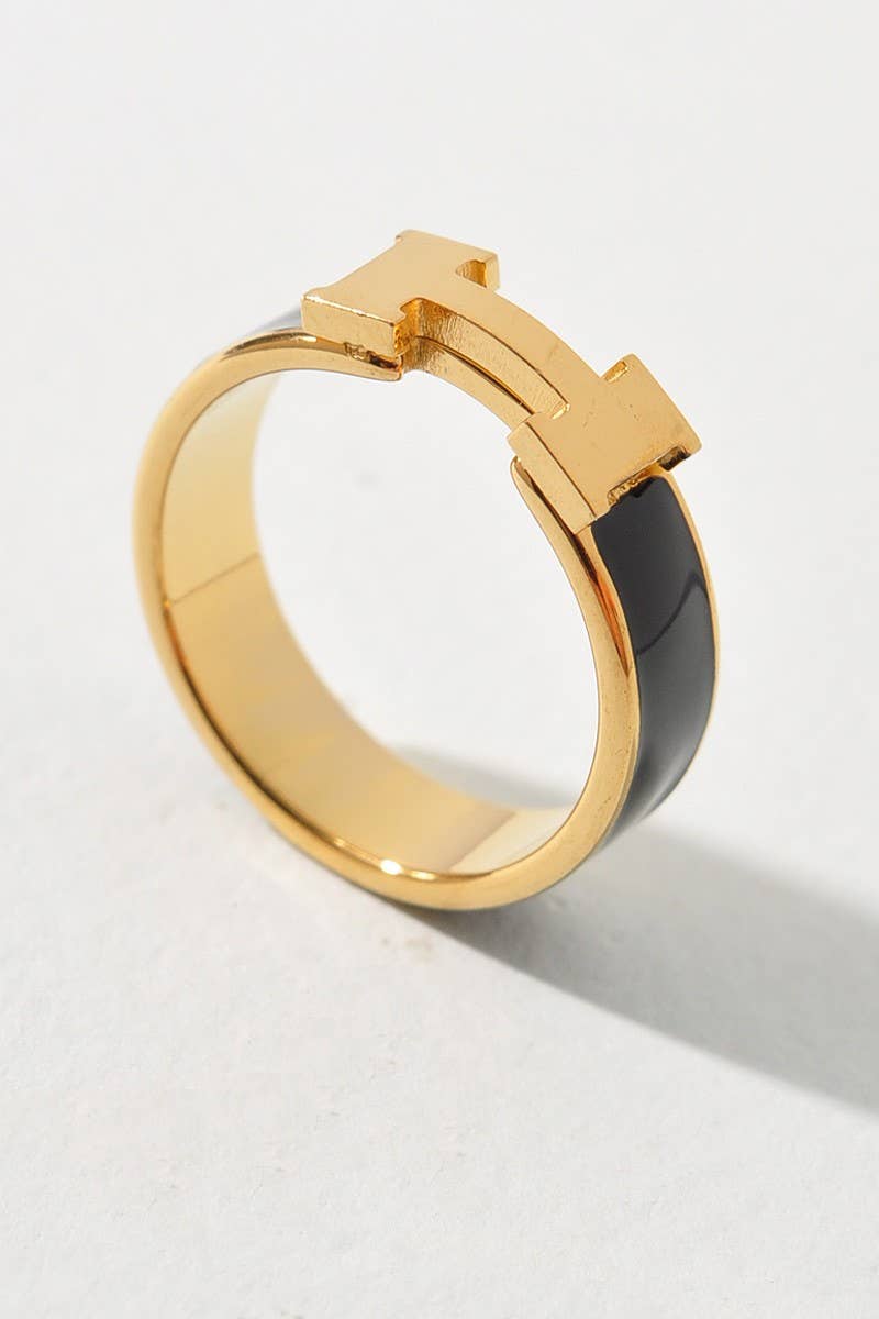 Enamel H Design Ring: Black