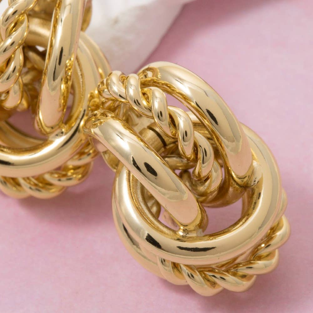 Gold Dipped Knotted Hoops Stud Earrings: GOLD
