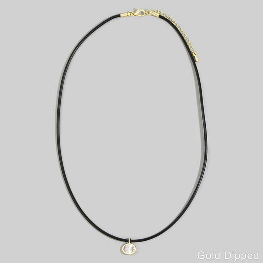 Gold Dipped Oval Bezel Cz Cord Pendant Necklace: Black