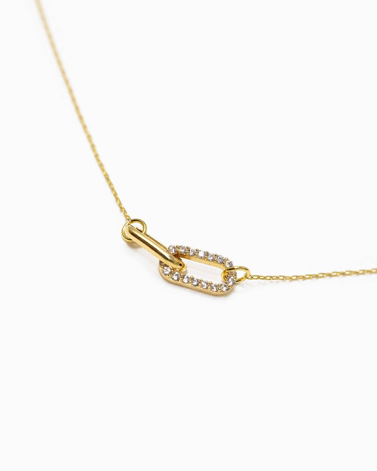 Contrast CZ Clip Link Pendant Necklace: Gold