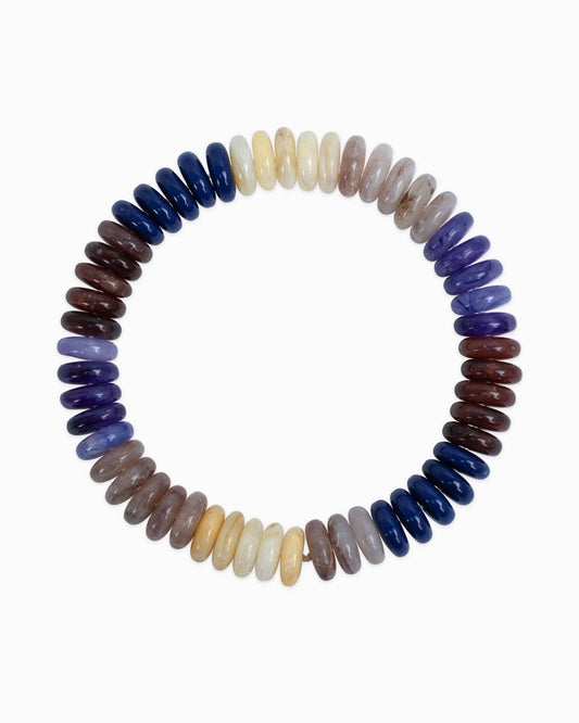 Multi Color Wide Marble Beaded Stretch Bracelet: Multi Blue