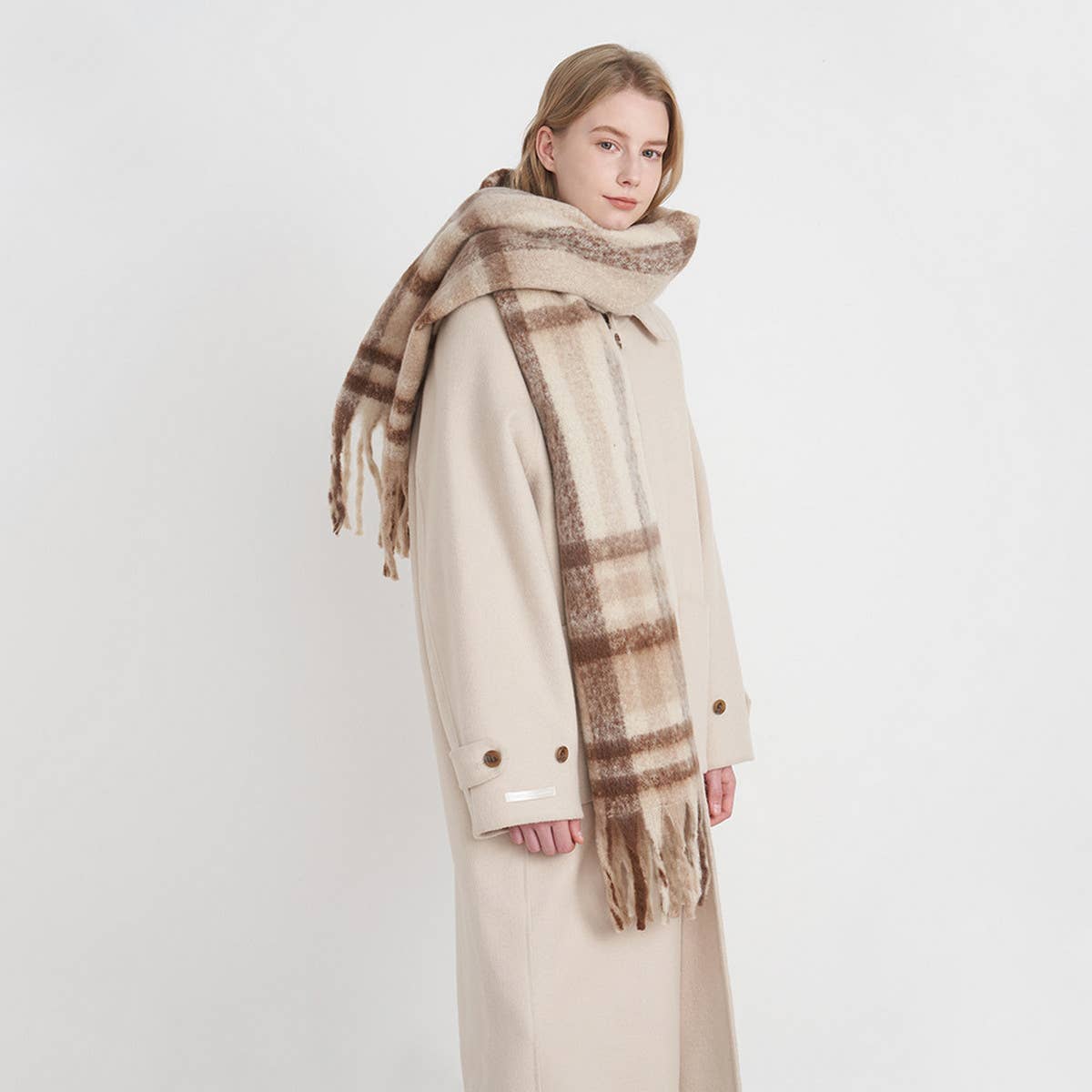 Retro Plaid Fringe Scarf