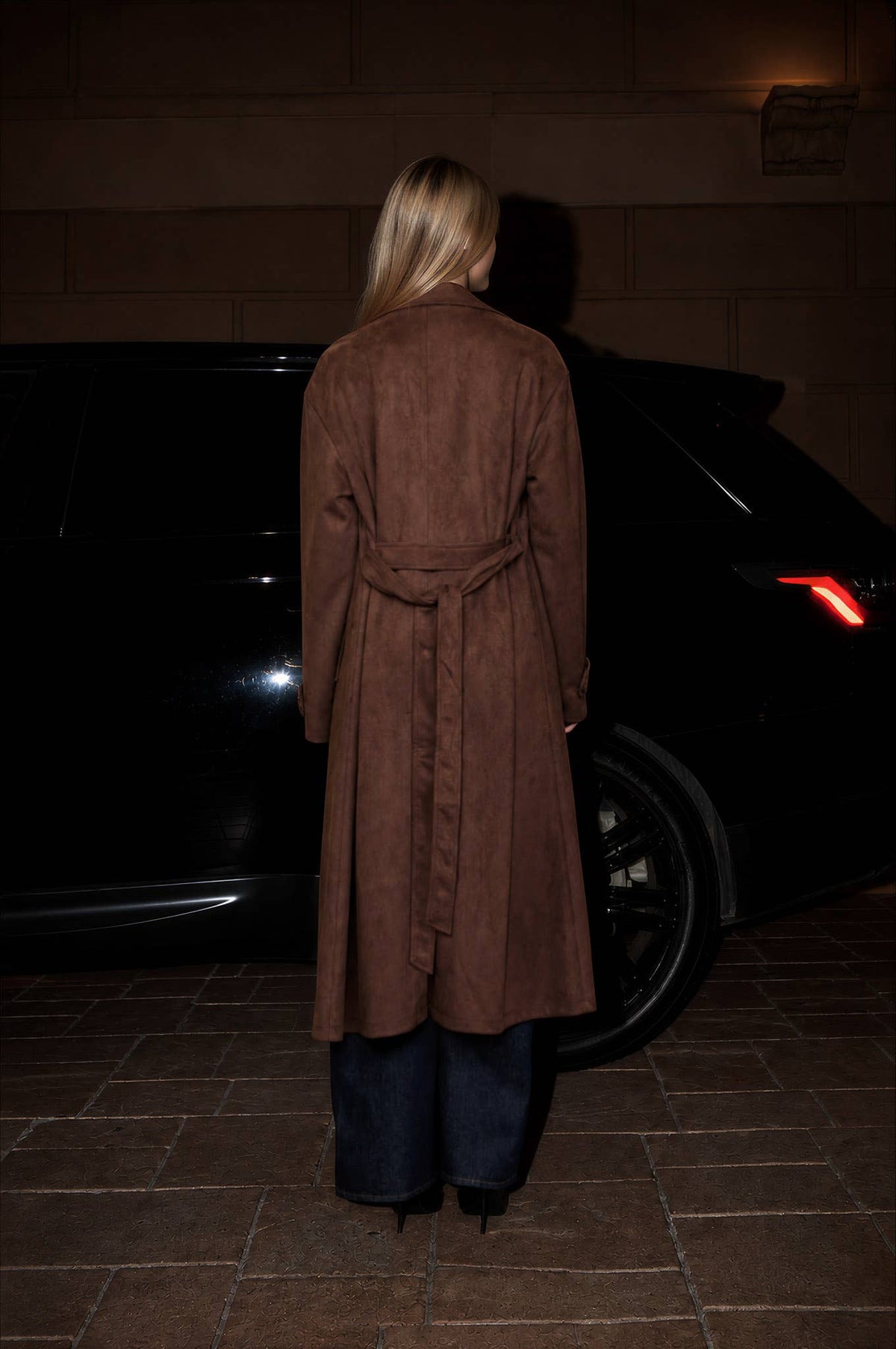 NOTCH COLLAR MAXI SUEDE TRENCH COAT