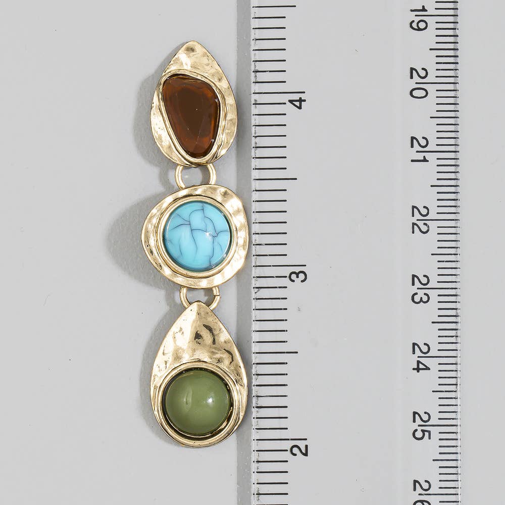 Triple Tier Resin Cabochon Hammered Drop Earrings