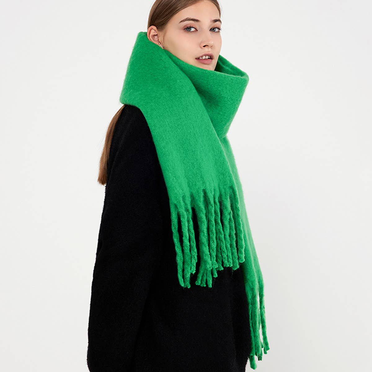 Soft Mohair Feel Scarf: Olive