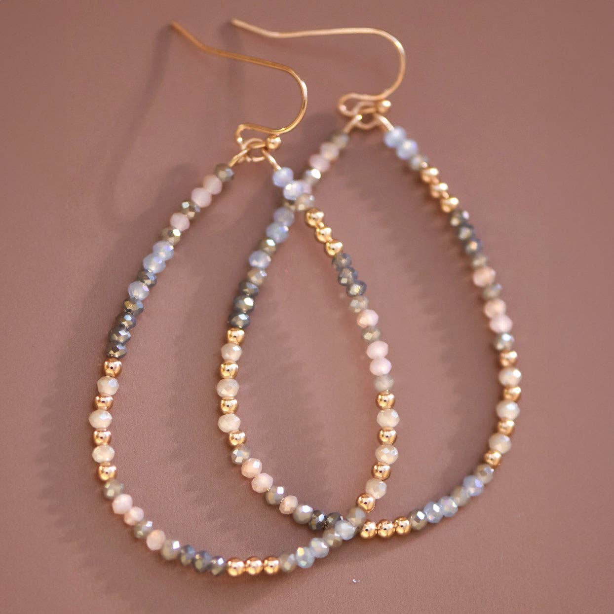 Teardrop Wire Beaded Glass Crystal Earrings