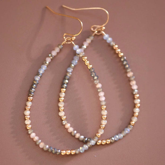 Teardrop Wire Beaded Glass Crystal Earrings