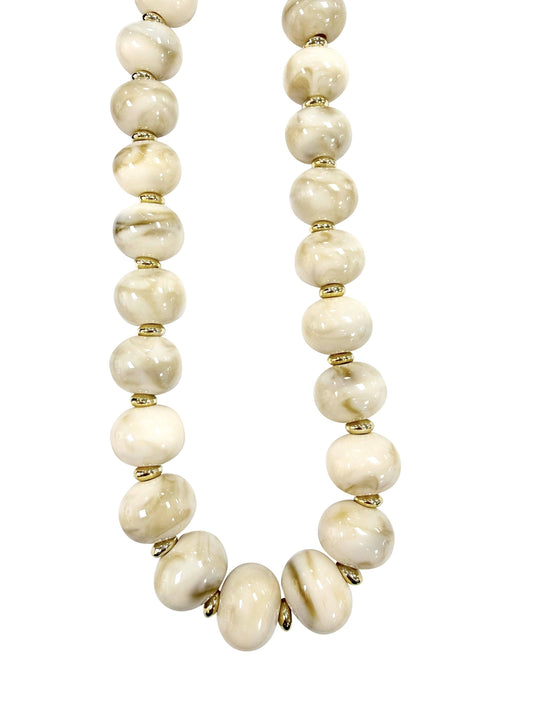 Marble Chunky Beaded Necklace- Cream