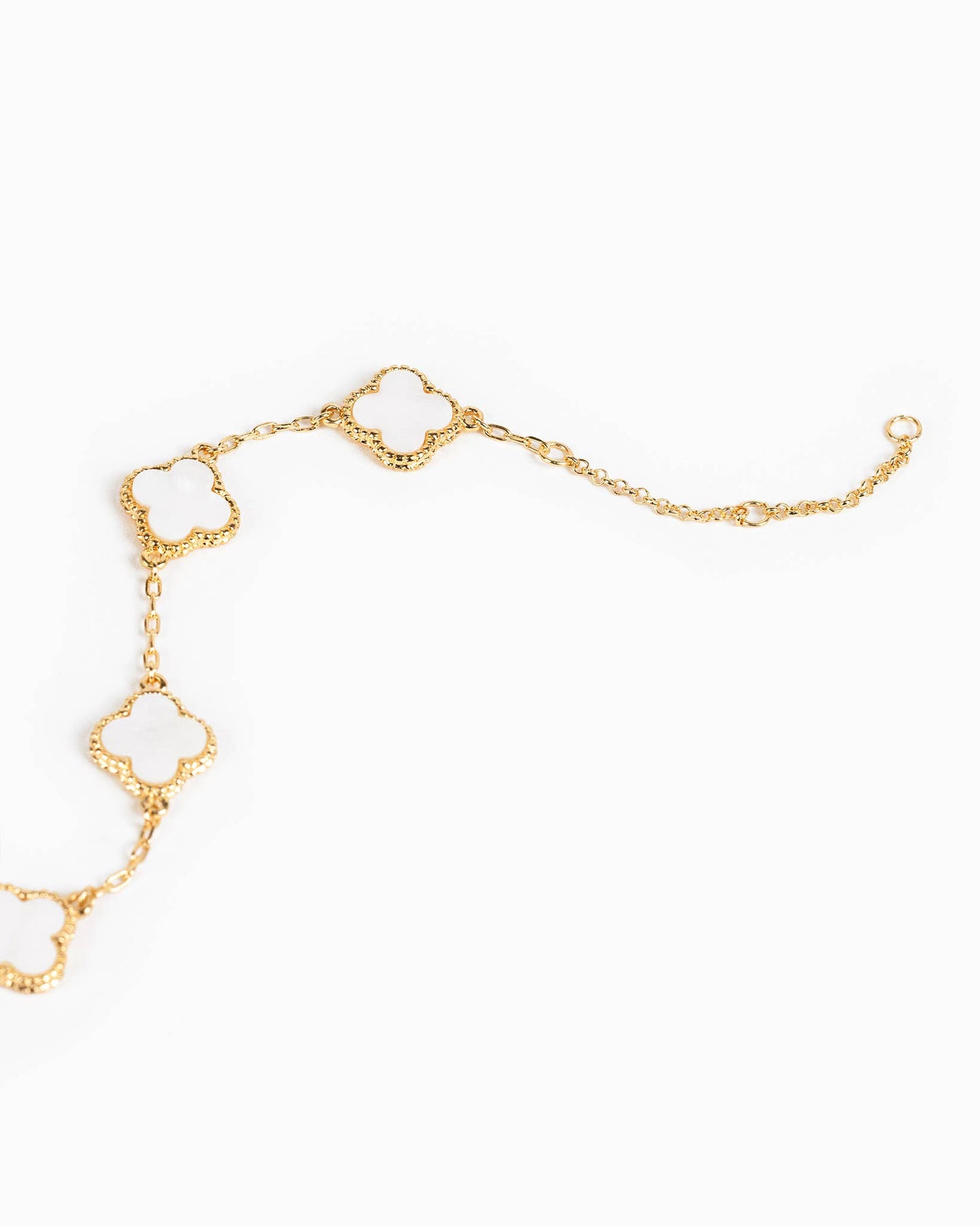 Double Sided Pearl Clover Chain Bracelet: White