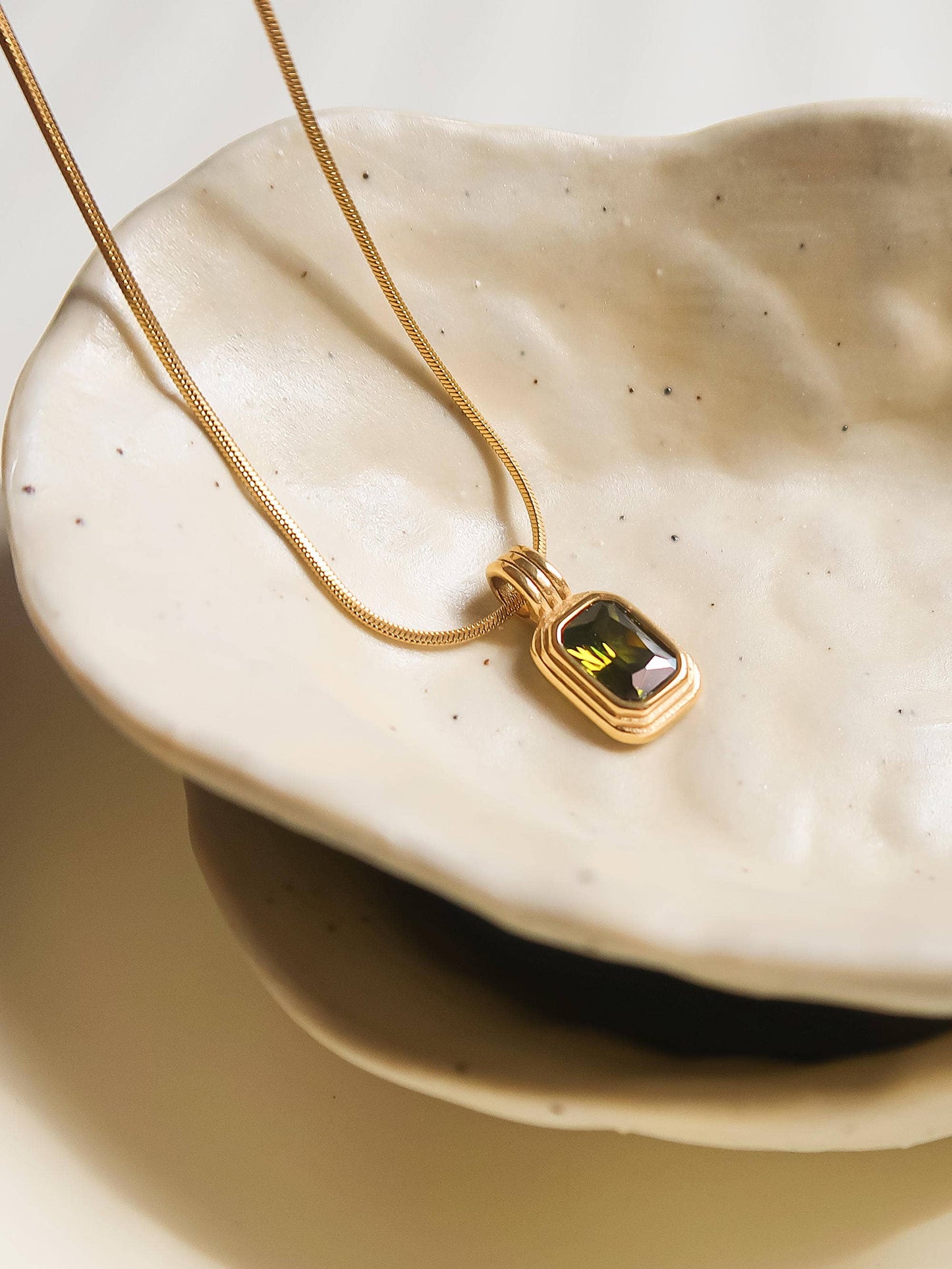 Maeve 18K Non-Tarnish Green Square Stone Pendant: Green