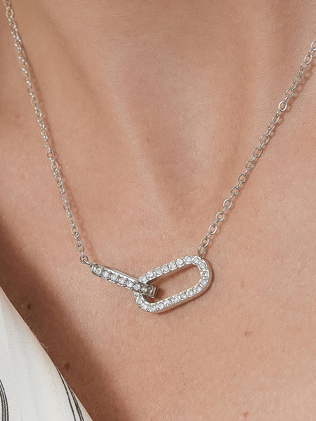 Priamo 18K Gold Non-Tarnish CZ Chain Necklace: Silver