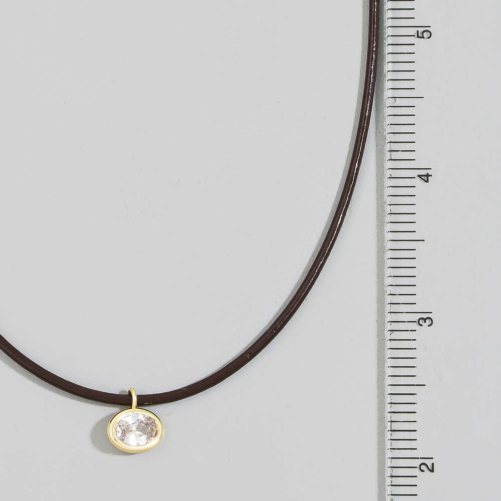 Gold Dipped Oval Bezel Cz Cord Pendant Necklace: Black