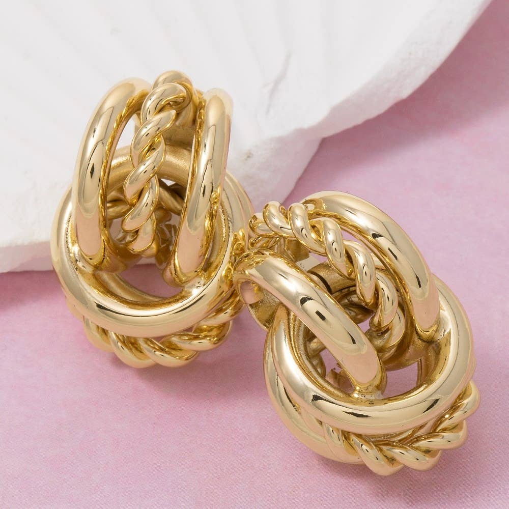 Gold Dipped Knotted Hoops Stud Earrings: GOLD