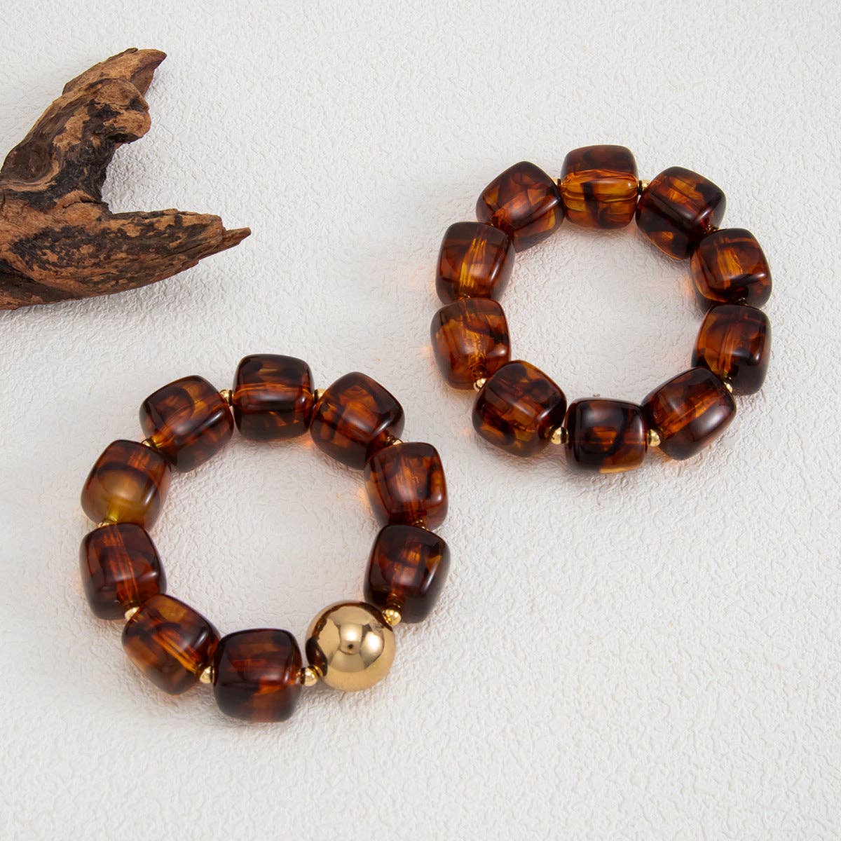 Chunky Beaded Stretch Bracelet: Coffee