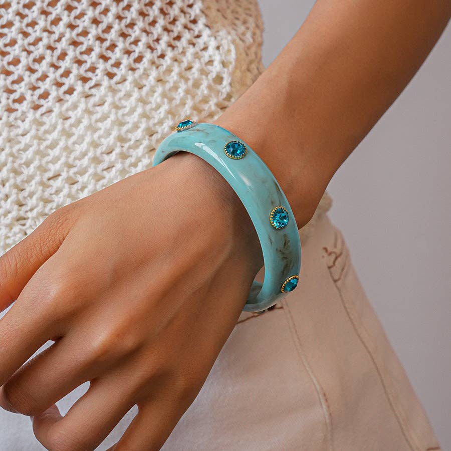 Turquoise Rhinestone Acrylic Bangle Bracelet
