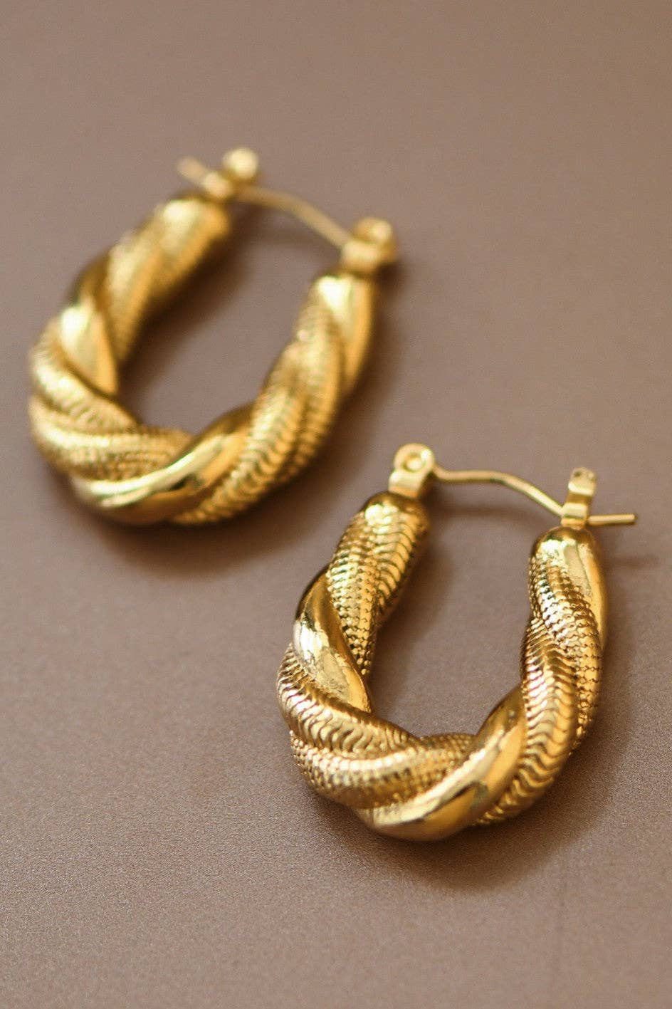 18K Gold Plated Waterproof Stainless Steel Hoop Earrings