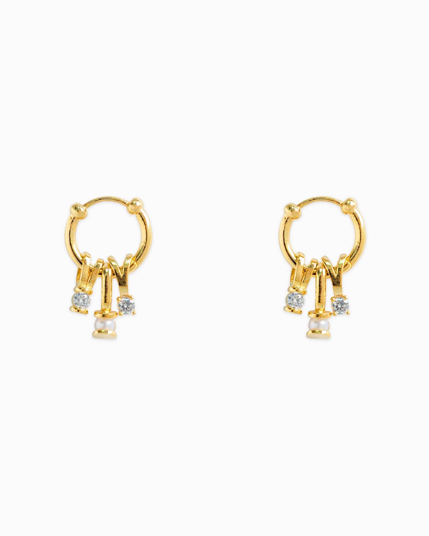 Rondelle Pearl CZ Charm Hoop Earrings