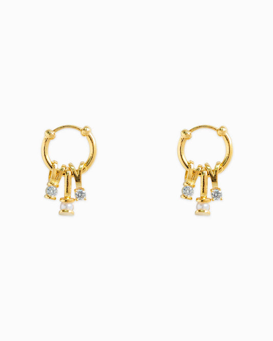 Rondelle Pearl CZ Charm Hoop Earrings