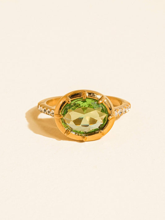 Verdet 18K Gold Non-Tarnish Gemstone Statement Ring: Green